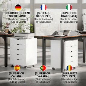 HOMCOM Dulap pentru birou cu 5 sertare pentru documente A3, pe roți și cu încuietoare, 50x40x67.5 cm, alb | Aosom Romania