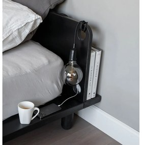 Pat matrimonial negru din lemn masiv de pin cu somieră 140x200 cm Peek – Karup Design