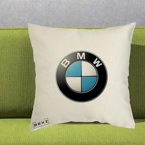 Perna Personalizata cu emblema BMW, 40x40 cm, Ecru, Husa Detasabila, Perna Inclusa, BEKZ®