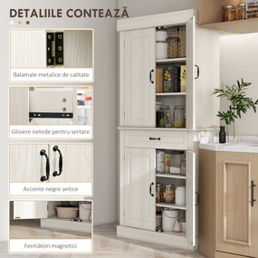 Bufet de bucatarie HOMCOM cu 2 dulapuri cu 2 usi si sertar, din lemn 80x35x180cm alb | Aosom RO