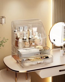 Organizator cosmetic, depozitare compartimentata, cu sertare, Alb