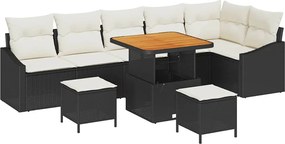vidaXL Set de canapele pentru grădină cu pernă 9 pcs Negru poliratan