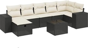 vidaXL Set mobilier de grădină cu perne, 8 piese, negru, poliratan