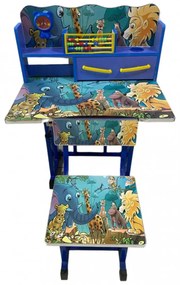 Birou cu sertare si scaunel pentru copii, 69x45x65 cm, Jungle, Albastru- MSP-57