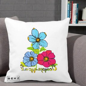 Perna Decorativa Trei Flori Grafice Pop Art, 40x40 cm, Alba Mata, Husa Detasabila, Perna Inclusa, BEKZ®