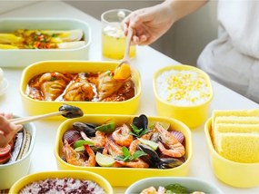 Cutie ceramică pentru alimente Buydeem Bento CT3008-MY, 1 l, 230 °C, compatibilă cu cuptorul și cuptorul cu microunde, galbenă