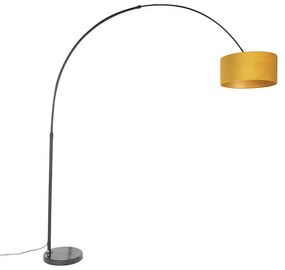 Lampă cu arc neagră cu abajur din catifea galben ocru cu auriu 50 cm - XXL
