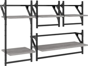 vidaXL Set rafturi perete cu bare, 4 buc., gri sonoma, lemn prelucrat