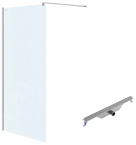 Set paravan dus walk-in 100x200 cm, profil crom, Cersanit Mille, cu rigola cu capac crom, iesire laterala, 700 mm, Cersanit Tako Slim