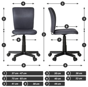 Scaun de birou rotativ pentru copii, fără brațe, gri