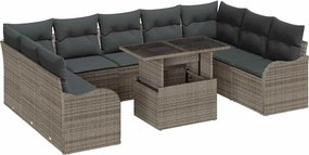 vidaXL Set de canapele pentru grădină cu pernă 10 pcs Gri Rattan poli