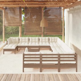 3097076 vidaXL Set mobilier de grădină cu perne 13 piese maro miere lemn pin