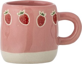Cană din ceramică artizanală, natur, pictată manual cu ilustrații de căpșuni, 6x7 cm, 110 ml, „Millie"
