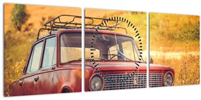 Tablou cu mașină în câmp (cu ceas) (90x30 cm)