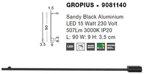 Aplica de perete LED design liniar GROPIUS negru, L-90cm, H-9cm