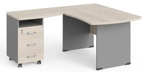 Statie de lucru de colt Manager 140 x 160 cm, stânga, salcâm deschis / gri