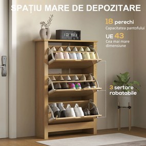 HOMCOM Dulap Slim pentru 18 Pantofi, 3 Sertare cu 2 Rafturi Reglabile Lemn | Aosom Romania