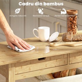 HOMCOM Cărucior de Bucătărie din Lemn de Bambus cu 2 Sertare, 2 Rafturi și 2 Roți, 100x43x75 cm, Lemn | Aosom Romania