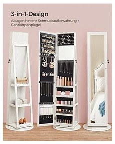 Dulap de bijuterii cu blocare, Songmics, Oglinda, JBC62W, 38 x 161 x 38 cm