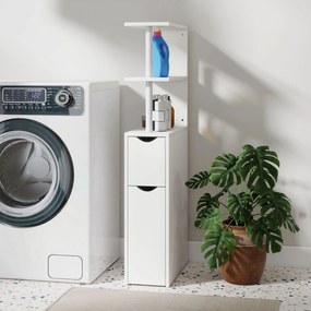 HOMCOM Dulap de Baie Subțire cu Sertare și Rafturi, Dulap de Baie Economisitor de Spațiu cu Sertar pe Roți, Coloană de Baie pentru Sufragerie, 20x45x115 cm, Alb | Aosom Romania