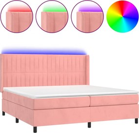 vidaXL Pat continental cu saltea & LED, roz, 200x200 cm, catifea