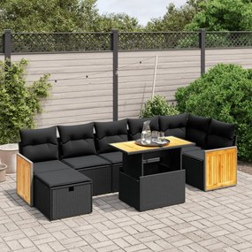 3276254 vidaXL Set mobilier de grădină cu perne, 8 piese, negru, poliratan