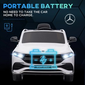 Mercedes-Benz EQA 12V Masinuta Electrica pentru Copii cu Baterie Portabila, cu Telecomanda, Muzica, Claxon, pentru 3-8 ani Alb HOMCOM | Aosom RO