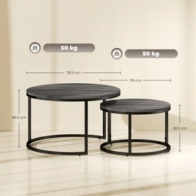 HOMCOM Set de 2 mese laterale pliabile design industrial, blat imitație ciment, picioare metalice negre | Aosom Romania