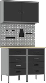 vidaXL Dulap de lucru cu sertar 5 pcs Negru Lemn ingineresc și oțel