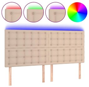 vidaXL Tăblie de pat cu LED, cappuccino, 160x5x118/128 cm, piele eco