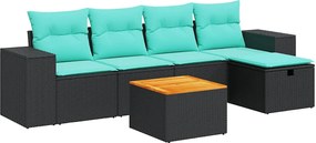 vidaXL Set mobilier de grădină cu perne, 6 piese, negru, poliratan