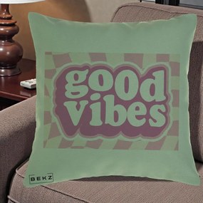 Perna Decorativa Good Vibes Retro Roz, 40x40 cm, Verde, Husa Detasabila, Perna Inclusa, BEKZ®