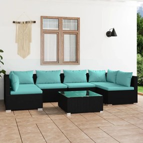 3101881 vidaXL Set mobilier de grădină cu perne, 7 piese, negru, poliratan