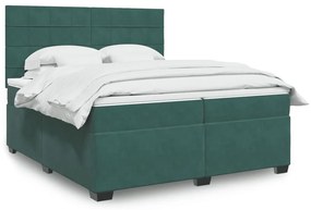 3293305 vidaXL Pat box spring cu saltea, verde închis, 200x200 cm, catifea