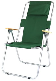 Scaun camping pliant cu cotiere si perna, structura metalica, verde