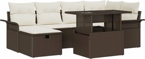 vidaXL Set de canapele pentru grădină cu pernă 7 pcs Maro Rattan poli