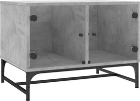 vidaXL Măsuță de cafea cu uși din sticlă, gri beton, 68,5x50x50 cm