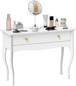 HOMCOM Masă de Toaletă Elegantă cu Sertar Spațios din Lemn Alb 100x40x74 cm | Aosom Romania