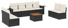 3224523 vidaXL Set mobilier de grădină cu perne, 9 piese, negru, poliratan