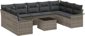 vidaXL Set de canapele pentru grădină cu pernă 10 pcs Gri poliratan