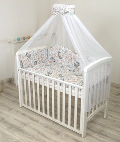 Set lenjerie din bumbac cu protectie laterala pentru pat bebe 120 x 60 cm, Safari Bej , Amy
