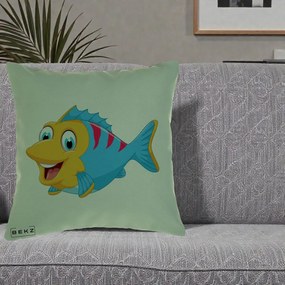 Perna Decorativa Peste Vesel Cartoon, 40x40 cm, Verde, Husa Detasabila, Perna Inclusa, BEKZ®