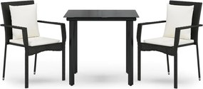vidaXL Set mobilier de grădină cu perne, 3 piese, negru, poliratan