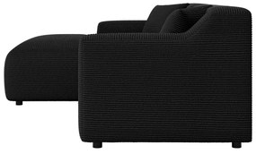 Colțar negru cu tapițerie din catifea reiată (cu colț pe partea stângă, cu șezlong) Martin – Ropez