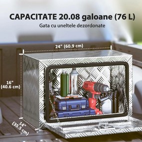 HOMCOM Cutie de Scule din Aluminiu cu Încuietoare și 2 Chei, Box de Depozitare 76L, Rezistentă și Impermeabilă, pentru Pickup Rulote Remorci, 60,9x35,5x40,6cm, Argintiu | Aosom Romania