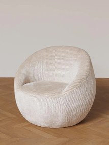 Fotoliu lounge rotund crem din catifea reiată, „Gelato Vanilla”