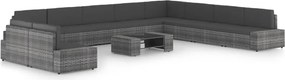 vidaXL Set mobilier de grădină cu perne, 11 piese, gri, poliratan
