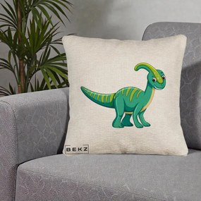 Perna Decorativa Parasaur Verde, 40x40 cm, Bej Canapea, Husa Detasabila, Perna Inclusa, BEKZ®