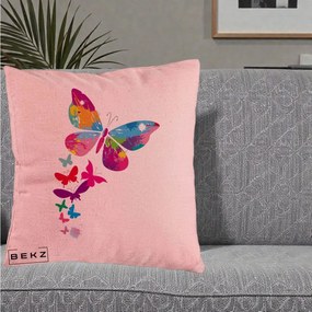 Perna Decorativa Fluturi Splash, 40x40 cm, Roz, Husa Detasabila, Perna Inclusa, BEKZ®