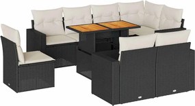 vidaXL Set mobilier de grădină cu perne, 9 piese, negru, poliratan